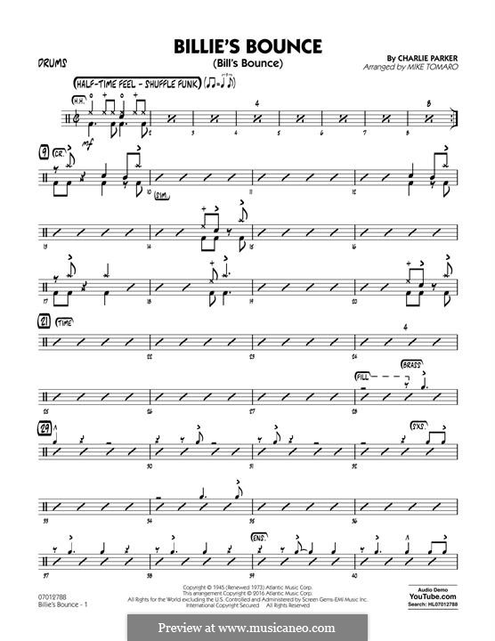 Billie's Bounce (Bill's Bounce): Drums part by Charlie Parker