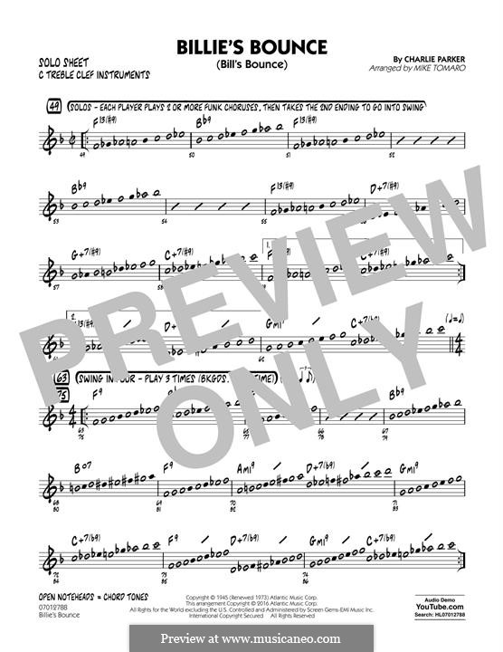 Billie's Bounce (Bill's Bounce): C Solo Sheet part by Charlie Parker