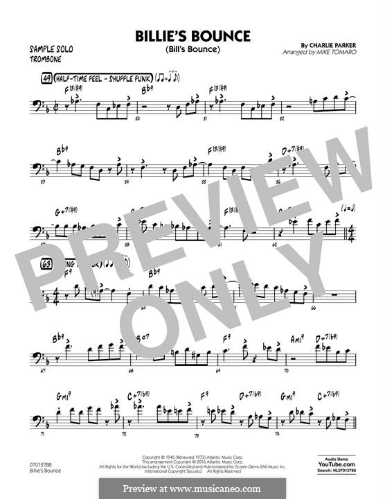 Billie's Bounce (Bill's Bounce): Trombone Sample Solo part by Charlie Parker