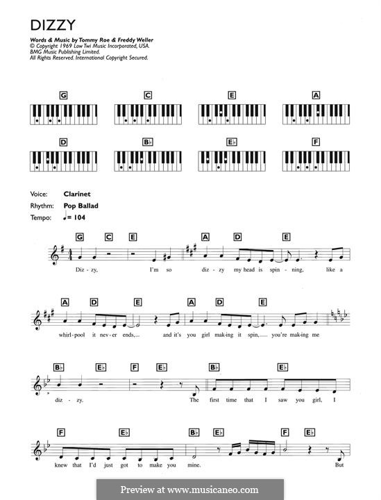 Dizzy: Para Piano by Freddy Weller, Tommy Roe
