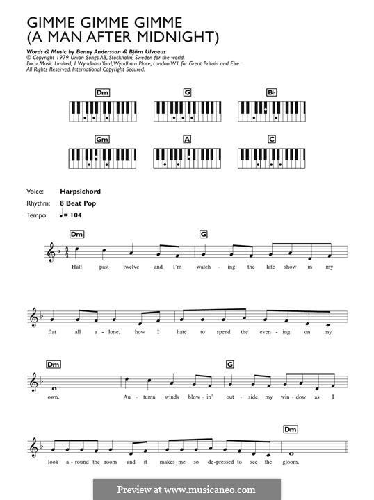 Gimme! Gimme! Gimme! / A Man after Midnight (ABBA): Para Piano by Benny Andersson, Björn Ulvaeus