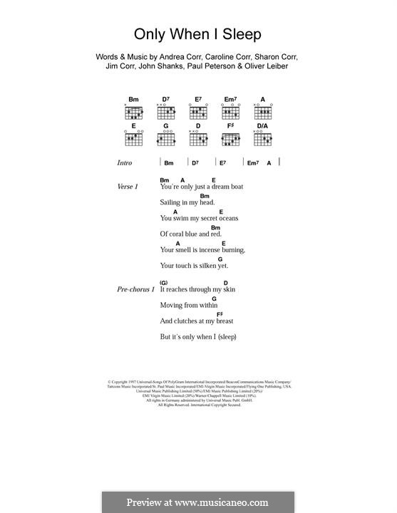 Only When I Sleep (The Corrs): Para Guitarra by Andrea Corr, Caroline Corr, Jim Corr, John M Shanks, Oliver Leiber, Paul Peterson, Sharon Corr