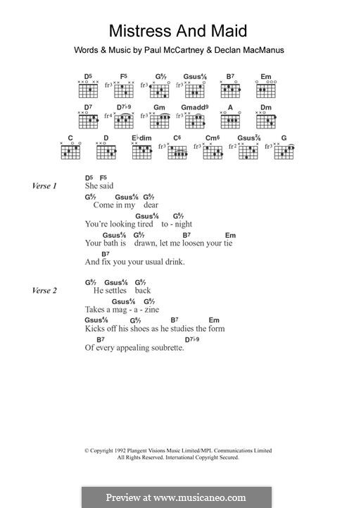 Mistress and Maid: Para Guitarra by Declan Macmanus, Paul McCartney