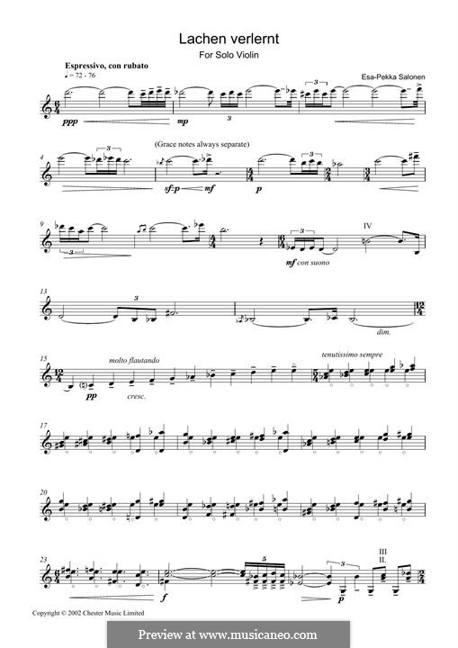 Lachen Verlernt for Solo Violin: para um único musico (Editado por H. Bulow) by Esa-Pekka Salonen