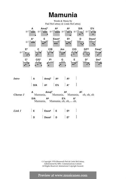 Mamunia (Wings): Para Guitarra by Linda McCartney, Paul McCartney