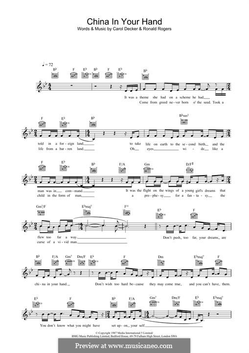 China in Your Hand (T'Pau): para teclado by Carol Ann Decker, Ronald Rogers