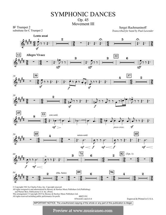 Symphonic Dances, Op.45: Bb Trumpet Parts - Bb Trumpet 2 (sub. C Tpt. 2) by Sergei Rachmaninoff