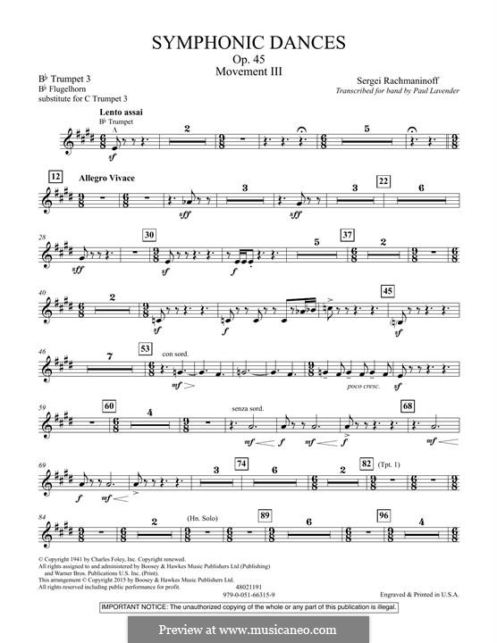 Symphonic Dances, Op.45: Bb Trumpet Parts - Bb Trumpet 3 (sub. C Tpt. 3) by Sergei Rachmaninoff