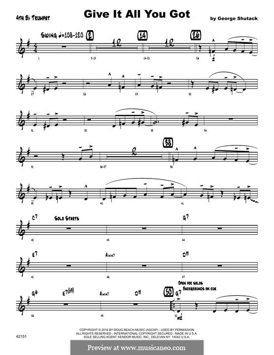 Give It All You Got: 4th Bb Trumpet part by George Shutack