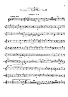 Serenade No.1 in D Major, Op.11: parte trompetas by Johannes Brahms
