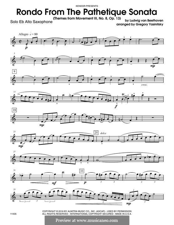 Movement III: Themes, for alto saxophone and piano – alto sax part by Ludwig van Beethoven