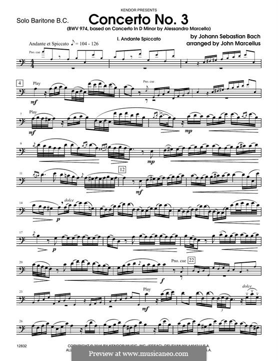 Concerto No.3 (based on Concerto in D Minor): Solo Baritone B.C. part by Johann Sebastian Bach