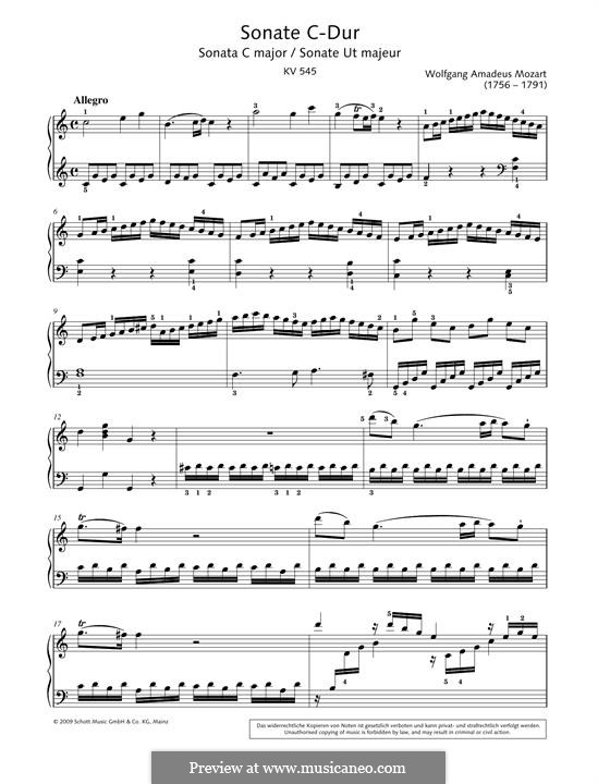 Sonata for Piano No.16 in C Major, K.545: para um único musico (Editado por H. Bulow) by Wolfgang Amadeus Mozart