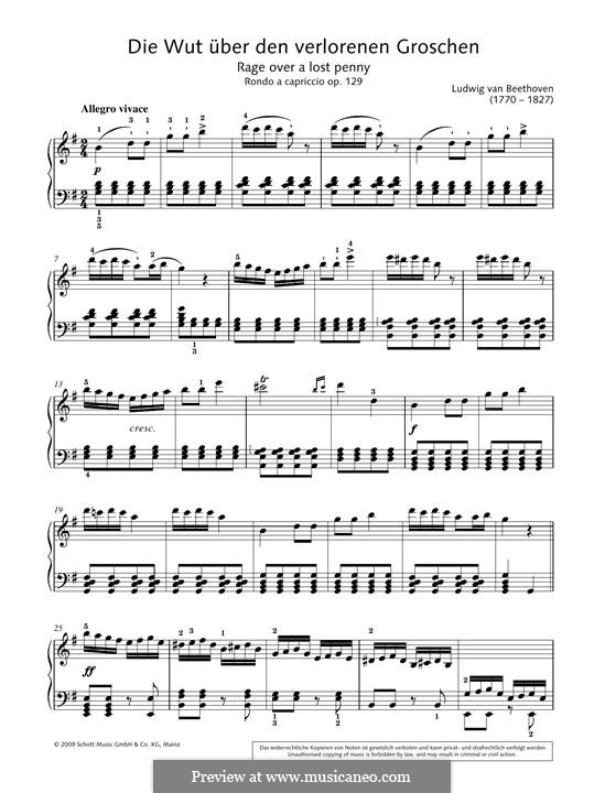 Die Wut über den verlorenen Groschen (The Rage Over the Lost Penny), Op.129: Para Piano by Ludwig van Beethoven