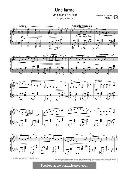 Une larme (A Tear): Para Piano by Modest Mussorgsky