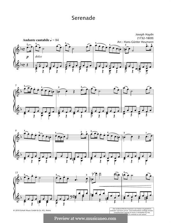 String Quartet in F Major, Hob.III/17 Op.3 No.5: Movement II, for piano (fragment) by Joseph Haydn