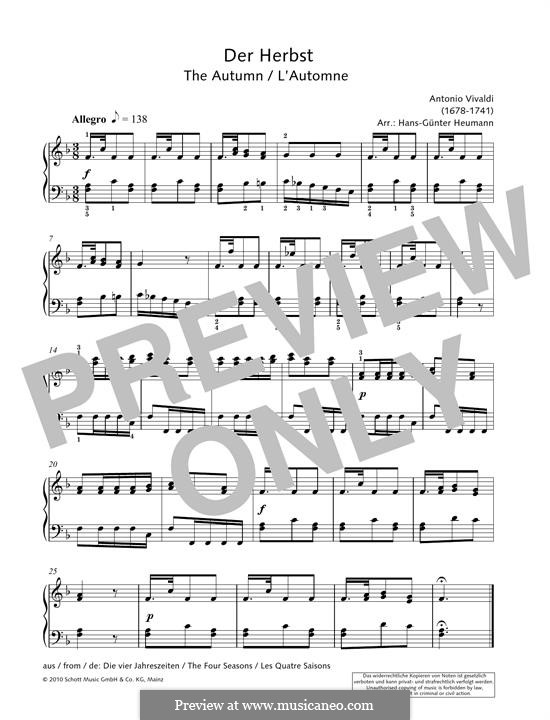 Violin Concerto No.3 in F Major 'L'autunno', RV 293: tema para piano by Antonio Vivaldi