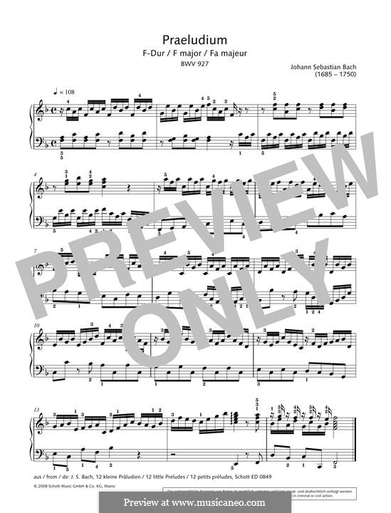 Little Prelude in F Major, BWV 927: Para Piano by Johann Sebastian Bach
