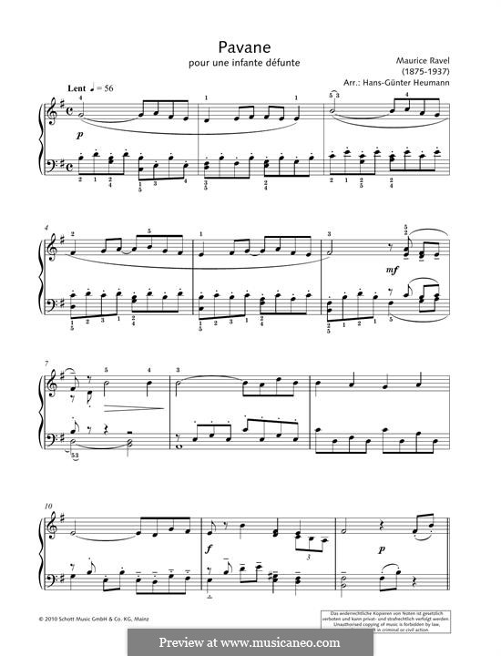 Pavane pour une infante défunte (Pavane for a Dead Princess), M.19: Para Piano by Maurice Ravel