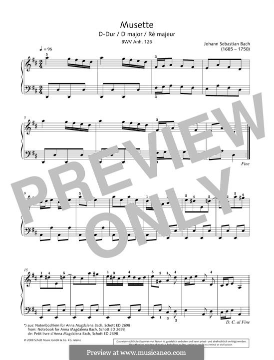 No.22 Musette in D Major, BWV Anh.126: Para Piano by Johann Sebastian Bach
