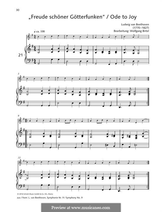 Ode to Joy (Printable scores): Version for any instrument and piano by Ludwig van Beethoven