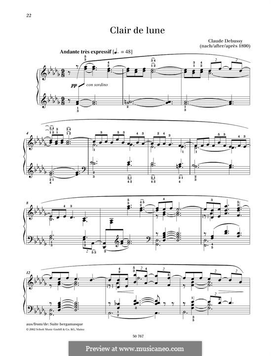 No.3 Clair de lune, for Piano: para um único musico (Editado por H. Bulow) by Claude Debussy