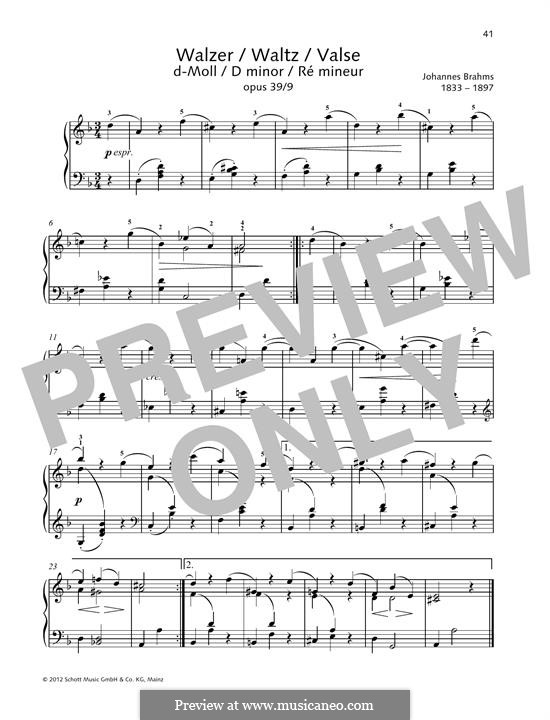 Waltz No.9: arranjo para piano by Johannes Brahms