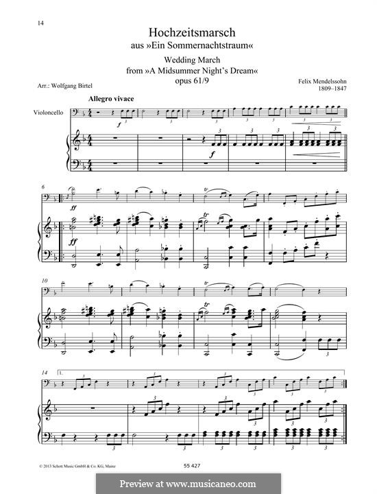 Wedding March (Printable Scores): para Violoncelo e piano by Felix Mendelssohn-Bartholdy