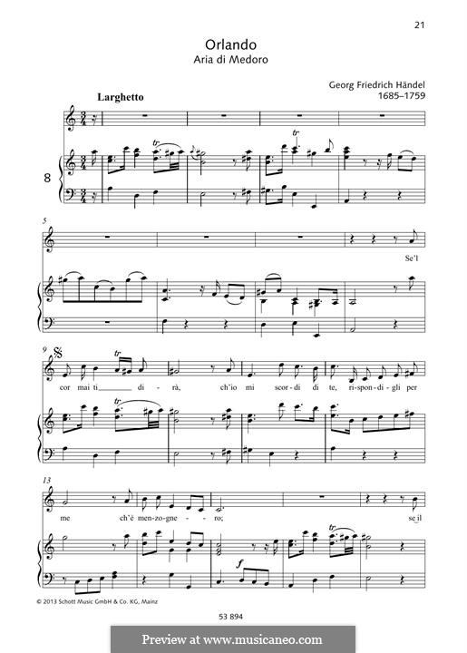 Orlando, HWV 31: Se'l cor mai ti dira by Georg Friedrich Händel