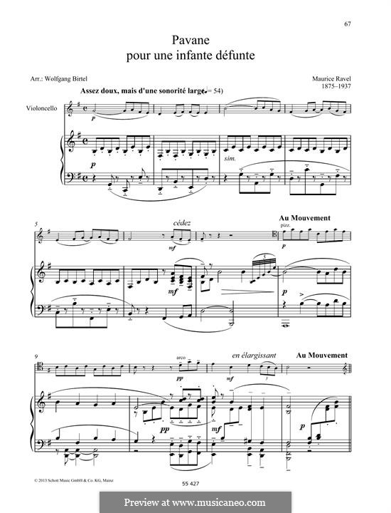 Pavane pour une infante défunte (Pavane for a Dead Princess), M.19: para violino by Maurice Ravel