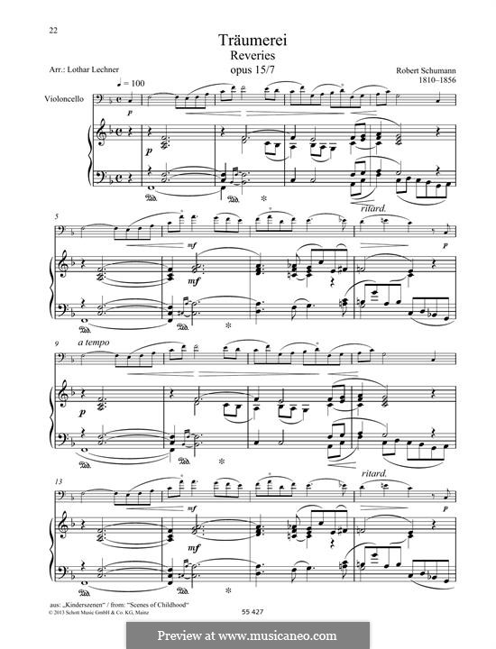 No.7 Träumerei (Dreaming): para Violoncelo e piano by Robert Schumann
