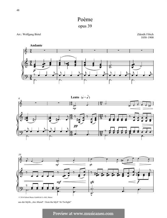 Poème: For any instrument and piano by Zdeněk Fibich