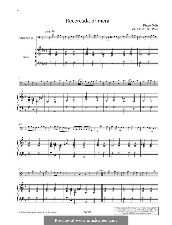 Recercada primera: para Violoncelo e piano by Diego Ortiz