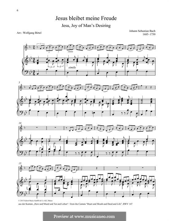 Jesu, Joy of Man's Desiring (Printable Scores): For any instrument and piano by Johann Sebastian Bach