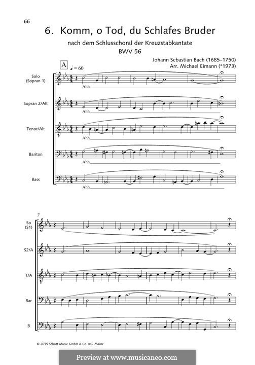 Komm, o Tod, du Schlafes Bruder: para coro misto by Johann Sebastian Bach