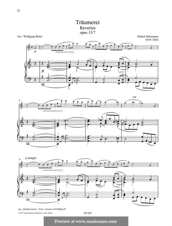 No.7 Träumerei (Dreaming): For any instrument and piano by Robert Schumann