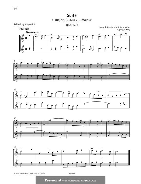 Six Suites for Two Flutes, Op.17: No.4 Suite C Major by Joseph Bodin de Boismortier