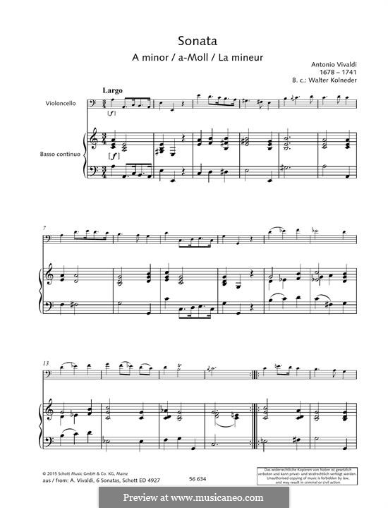 Six Sonatas for Cello and Basso Continuo: soneto em A menor by Antonio Vivaldi