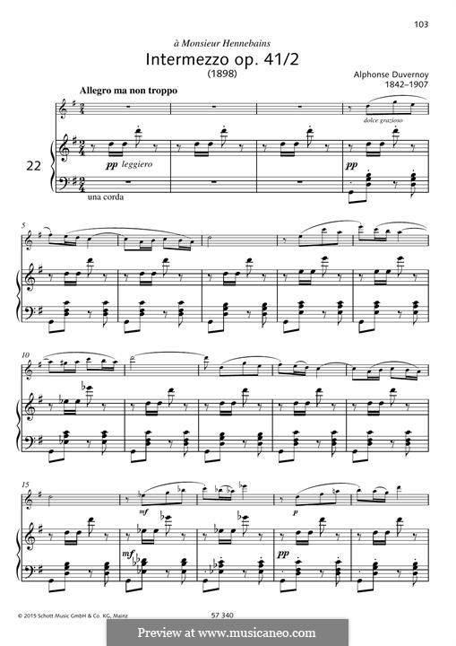 Intermezzo No.2 for Flute and Piano, Op.41: partitura by Victor Alphonse Duvernoy
