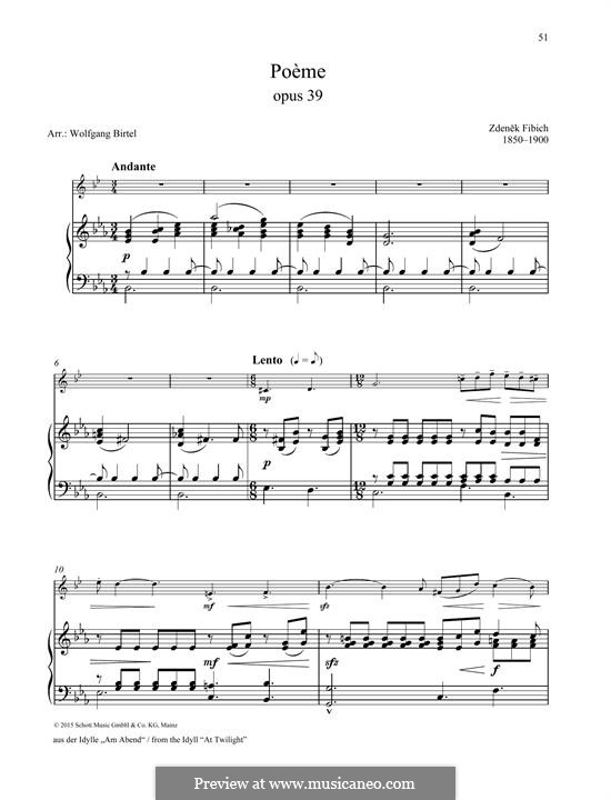 Poème: For any instrument and piano by Zdeněk Fibich