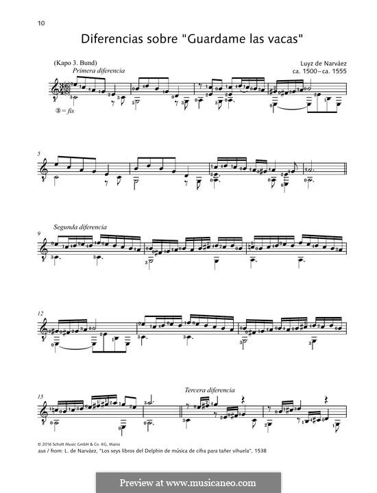 Diferencias sobre 'Guardame las vacas': Para Guitarra by Luys de Narvaez