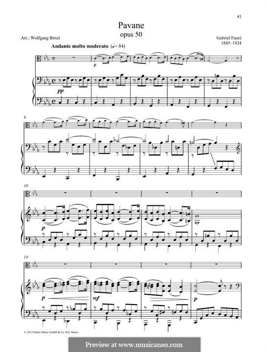 Pavane, Op.50: Theme, for viola and piano by Gabriel Fauré