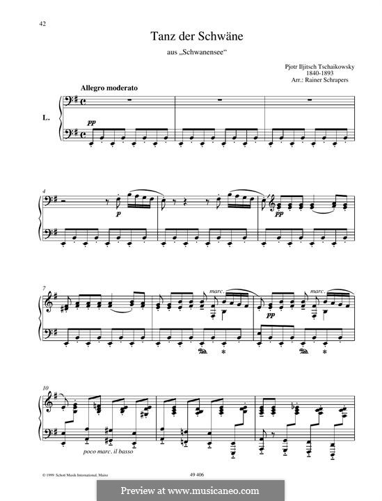 No.27 Danses des petits cygnes: Para Piano by Pyotr Tchaikovsky