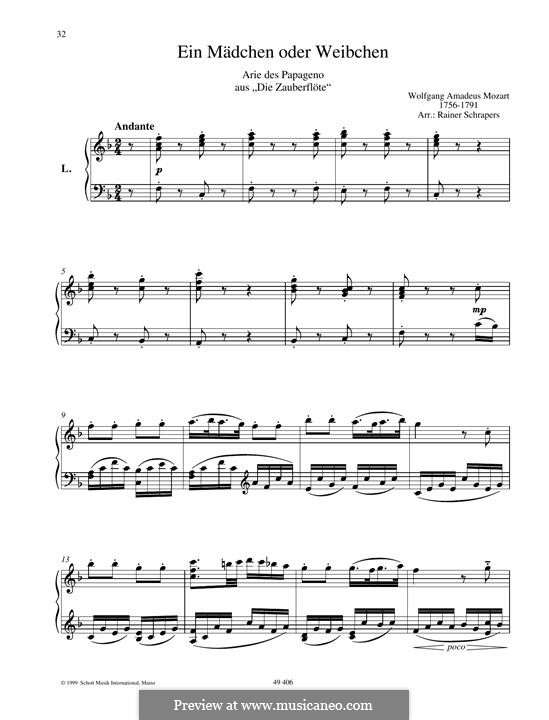 A Girl or a Woman: Para Piano by Wolfgang Amadeus Mozart