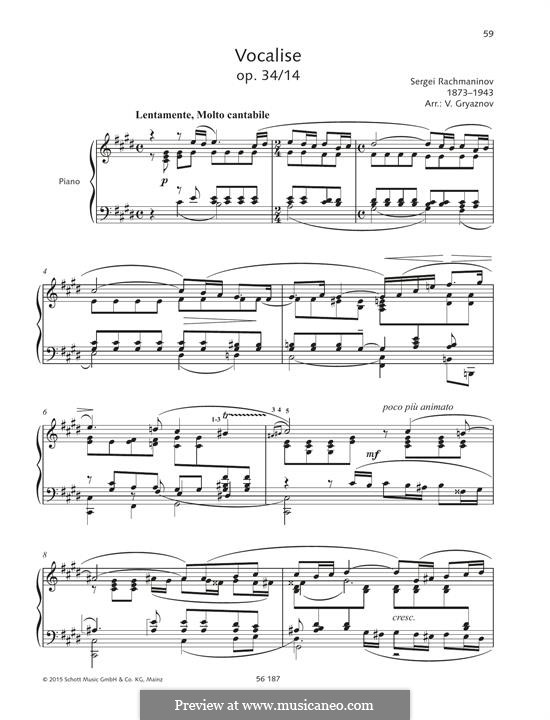 Vocalise, Op.34 No.14: Para Piano by Sergei Rachmaninoff