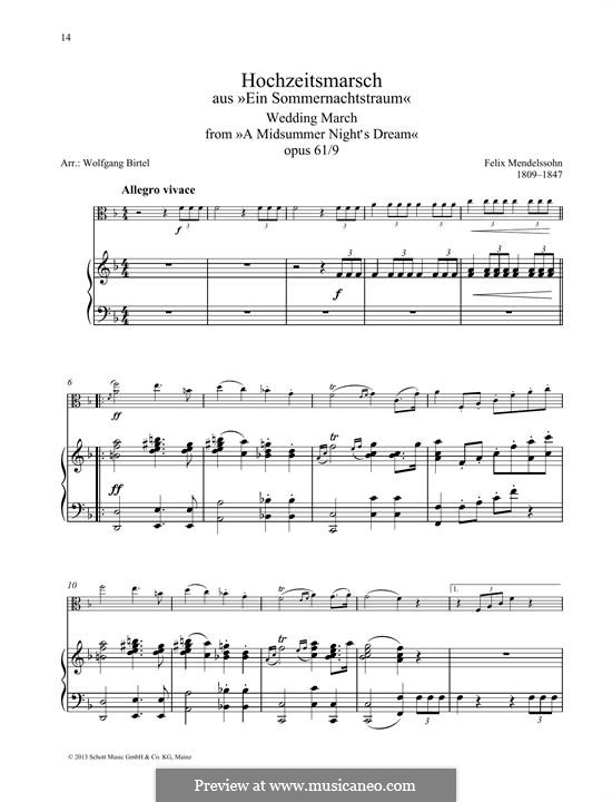 Wedding March (Printable Scores): para viola e piano by Felix Mendelssohn-Bartholdy
