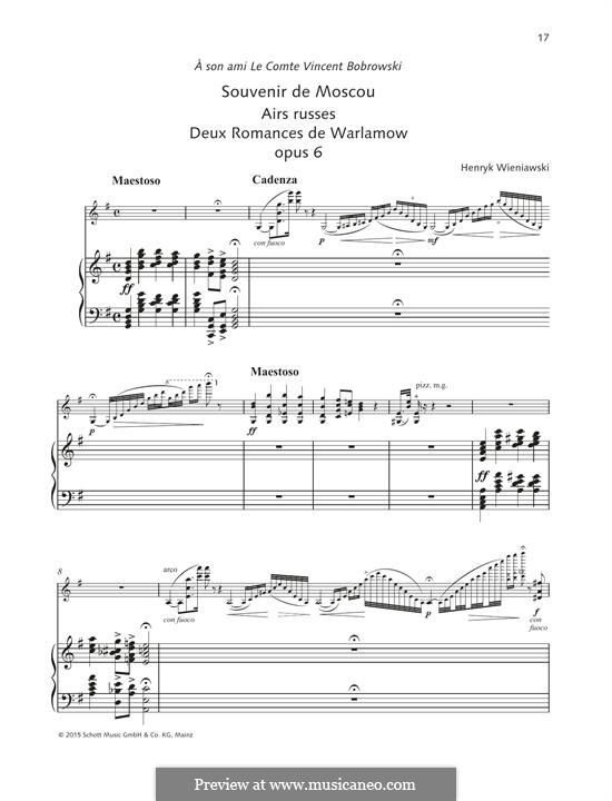 Souvenir de Moscou for Violin and Piano, Op.6: partitura by Henryk Wieniawski