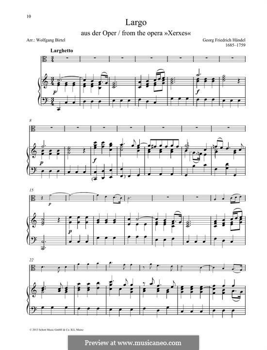 Largo (Ombra mai fu) printable score: para viola e piano by Georg Friedrich Händel
