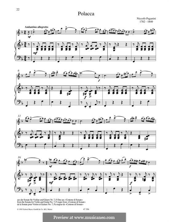 Concerto for Violin and Orchestra No.3 in E Major: Movement III Polacca, for violin and piano by Niccolò Paganini