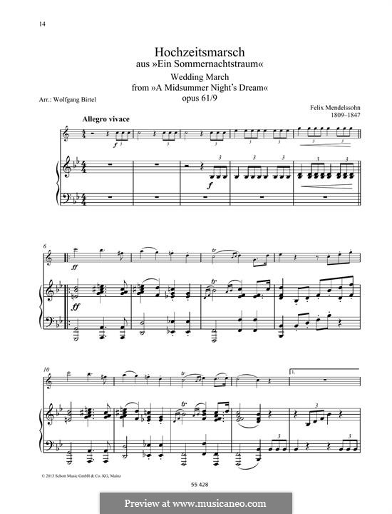 Wedding March (Printable Scores): For any instrument and piano by Felix Mendelssohn-Bartholdy